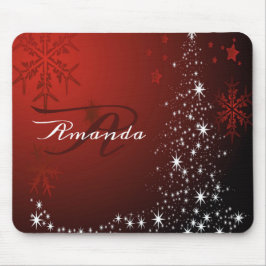 Alfombrilla De Ratón Navidades Monograma Estrellas Blancas Árbol Copos 