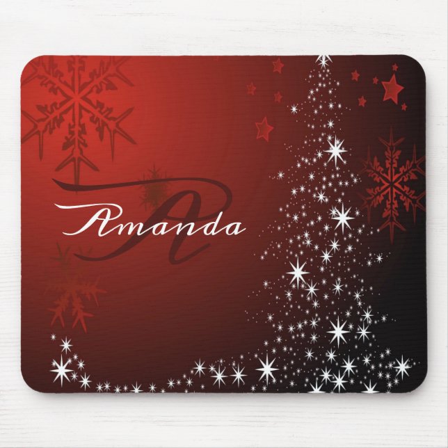 Alfombrilla De Ratón Navidades Monograma Estrellas Blancas Árbol Copos  (Frente)