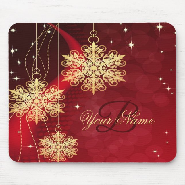 Alfombrilla De Ratón Navidades Monograma Red Golden Snowflakes Regalo (Frente)