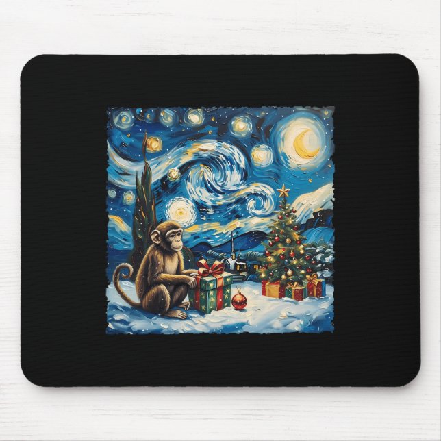 Alfombrilla De Ratón Navidades nocturnos estelares Monkey Van Gogh Styl (Frente)