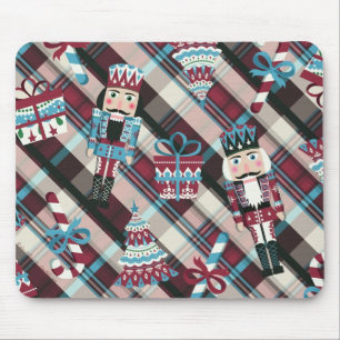 Alfombrilla De Ratón Navidades Nutcracker Plaid Blue Burgundy