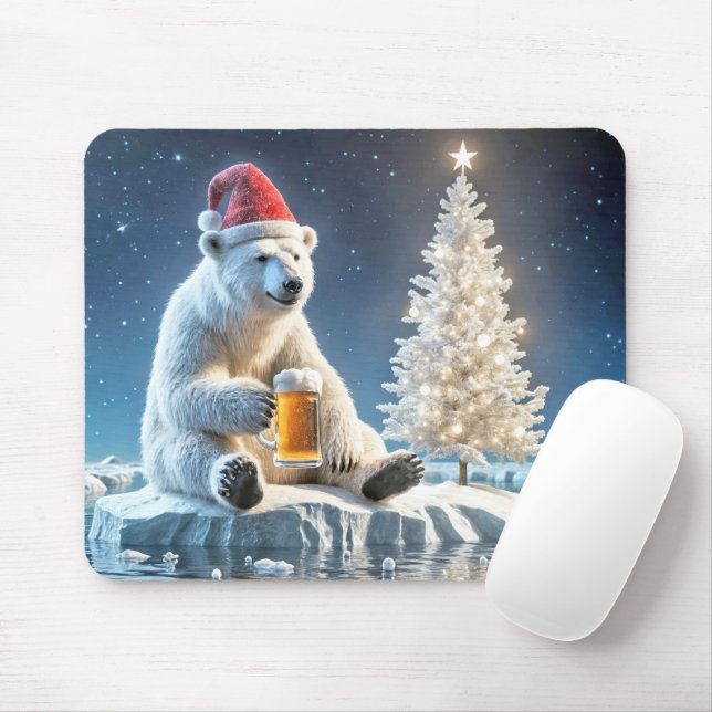 Alfombrilla De Ratón Navidades Oso Polar Con Cerveza (Con ratón)