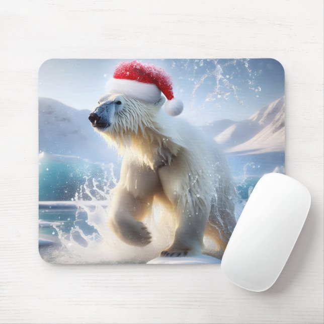 Alfombrilla De Ratón Navidades Oso Polar Con Santa Cap (Con ratón)