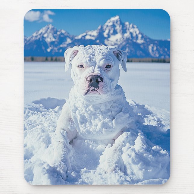 Alfombrilla De Ratón Navidades Pitbull Dog Snowman (Frente)