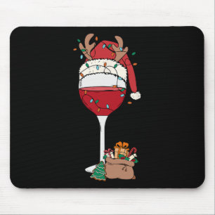Alfombrilla De Ratón Navidades Red Wine Glass Santa Hat Reindeer Fun Xm