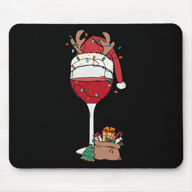 Alfombrilla De Ratón Navidades Red Wine Glass Santa Hat Reindeer Fun Xm (Frente)