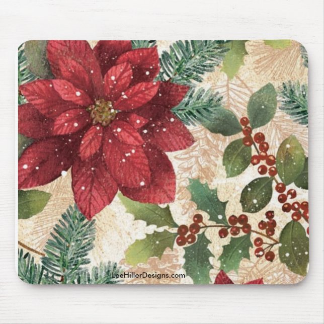 Alfombrilla De Ratón Navidades Retro 50 Poinsettia Mousepad (Frente)