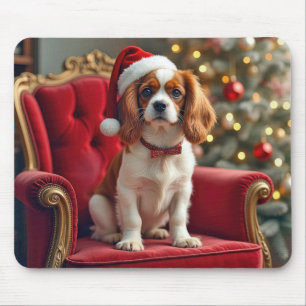 Alfombrilla De Ratón Navidades Rey Charles Spaniel en silla roja