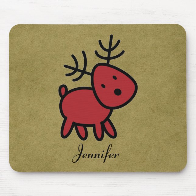 Alfombrilla De Ratón Navidades rojos Ilustracion de renos personalizado (Frente)