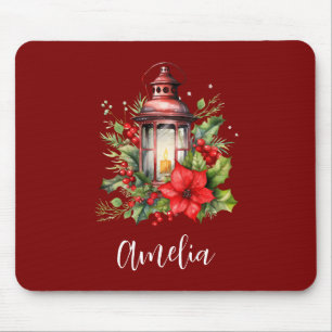 Alfombrilla De Ratón Navidades rojos Lantern Poinsettia y Pine