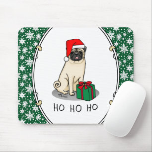 Alfombrilla De Ratón Navidades Santa Hat Pug Dog (flor claro) Cute