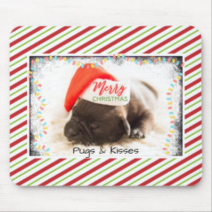 Alfombrilla De Ratón Navidades se pug en Santa Hat con luces Navidades