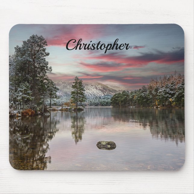 Alfombrilla De Ratón Navidades Snowy Landscape Scottish Loch Mousepad (Frente)