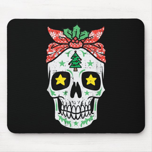 Alfombrilla De Ratón Navidades Sugar Skull Bandana Xmas Mujeres Mexican (Frente)