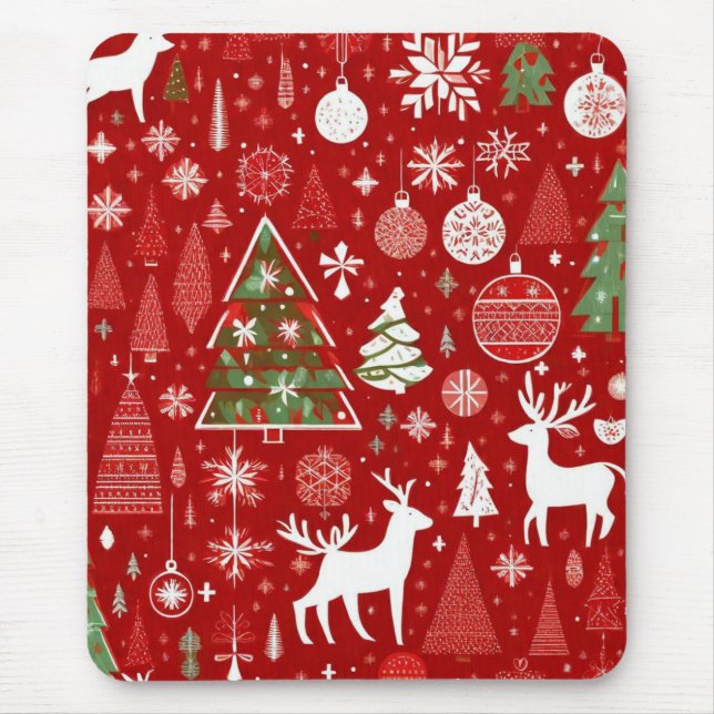 Alfombrilla De Ratón Navidades temática árboles de Navidad copos de nie (Frente)