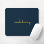 Alfombrilla De Ratón Navy Blue Gold Script  | Stylish Monogram Modern<br><div class="desc">A simple stylish custom monogram design in an casual handwritten in striking monochrome Navy. The monogram can easily be personalized to make a design as unique as you are! The perfect trendy gift or accessory for any occasion.</div>