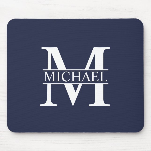Alfombrilla De Ratón Navy Blue Personalized Monogram and Name (Frente)