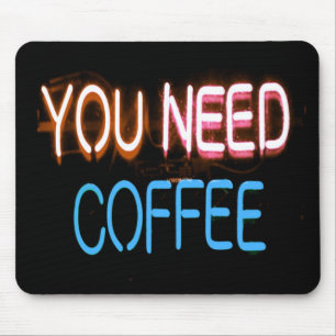 Alfombrilla De Ratón Necesitas café, Caffine Neon Rótulo