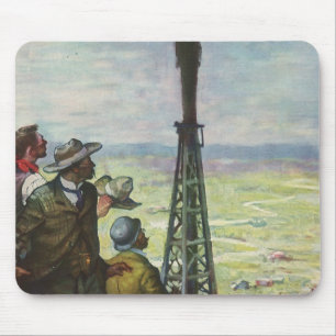 Alfombrilla De Ratón Negocio Antiguo, Pozo de Petróleo Brotando con Tra