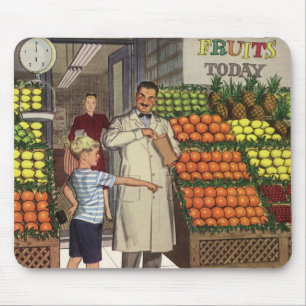 Alfombrilla De Ratón Negocio vintage, base de fruta con Grocer y Boy