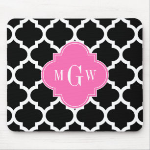 Alfombrilla De Ratón Negro Blanco Marroquí #5 Rosa Caliente #2 Monogram