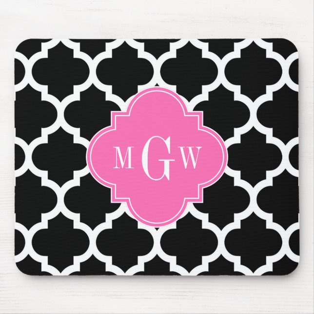 Alfombrilla De Ratón Negro Blanco Marroquí #5 Rosa Caliente #2 Monogram (Frente)