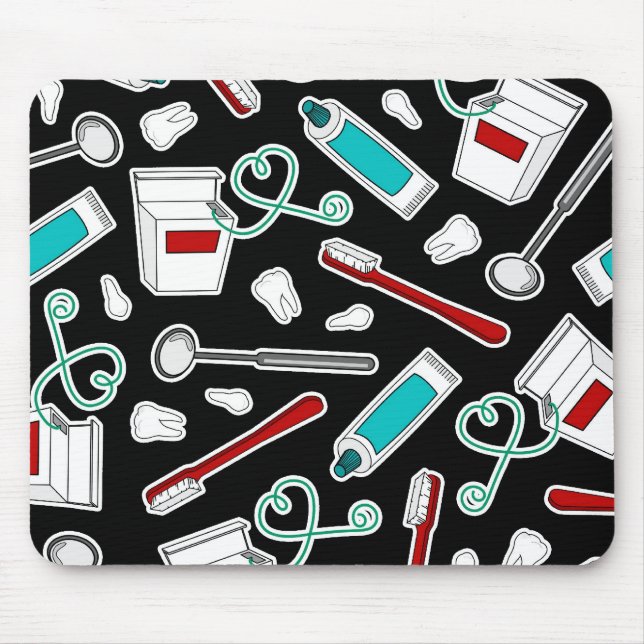 Alfombrilla De Ratón Negro de la impresión del dentista lindo/del (Frente)