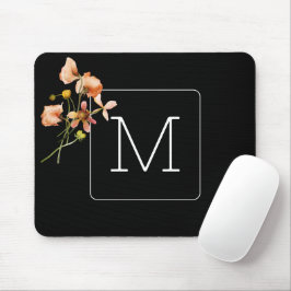 Alfombrilla De Ratón Negro floral Minimalista monogramado