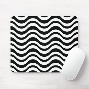 Alfombrilla De Ratón Negro y Blanco Ondulado Abstracto en Negrita