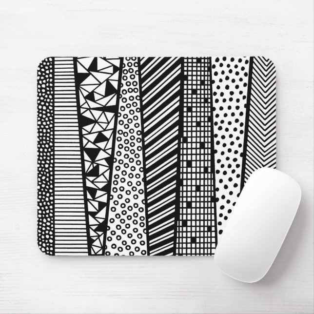 Alfombrilla De Ratón Negro y blanco - patrón moderno (Con ratón)