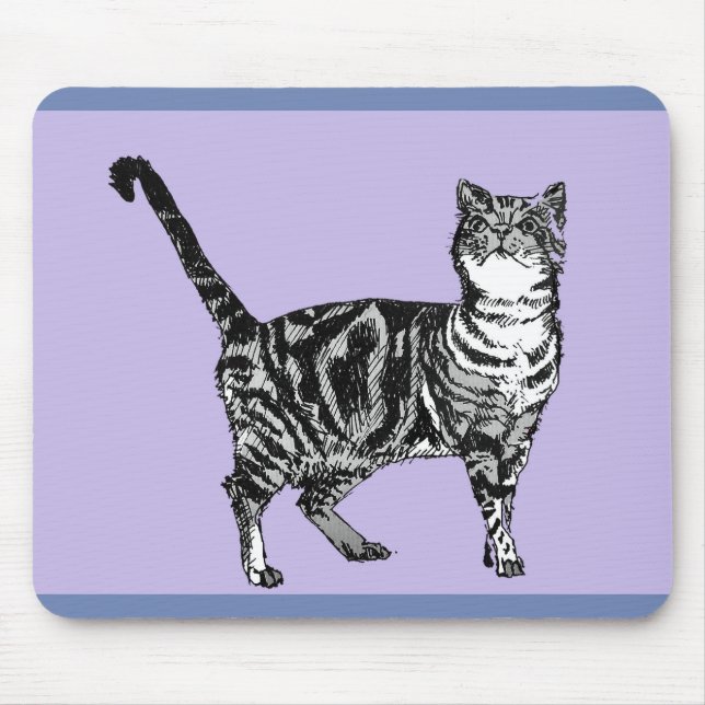 Alfombrilla De Ratón Negro y blanco Tabby Cat Mouse Mat Purple (Frente)