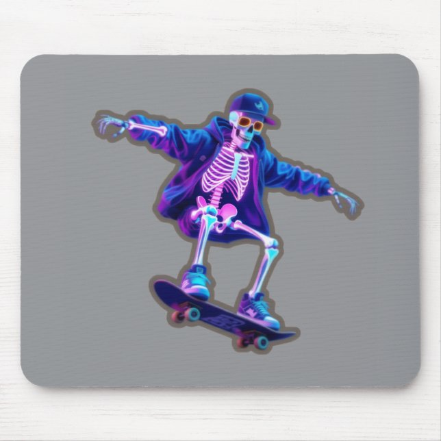 Alfombrilla De Ratón Neon 3D Skeleton Skateboarding – Funny Streetwear  (Frente)