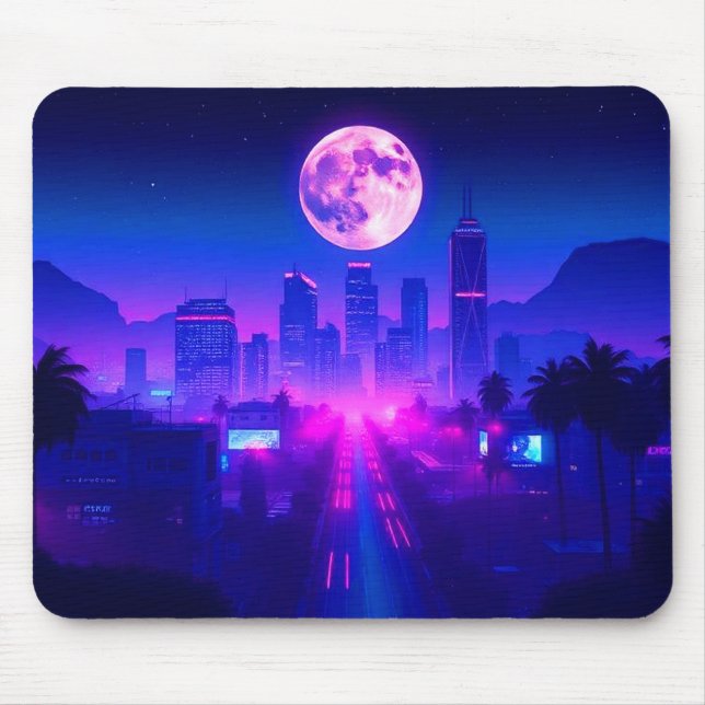 Alfombrilla De Ratón Neon City Synthwave Sunset XL Gaming Desk Mat (Frente)