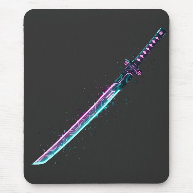 Alfombrilla De Ratón ​Neon Cyber-Katana: Digital Blade Tech mousepad  (Frente)