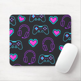 Alfombrilla De Ratón Neon Gamer Controller and Hearts Pattern