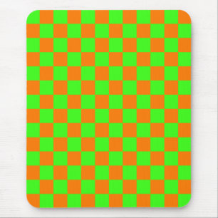 Alfombrilla De Ratón Neon Green Naranja Checkered Checkerboard Vintage