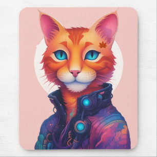 Alfombrilla De Ratón "Neon Paws: El jengibre, el gato ciberpunk de ojos
