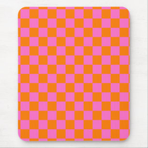Alfombrilla De Ratón Neon Pink Naranja Checkered Checkerboard Vintage