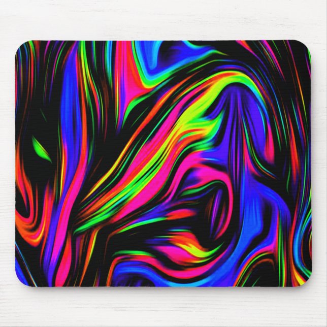 Alfombrilla De Ratón Neon Swirls Marble Black Yellow Pink Blue (Frente)