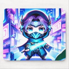 Alfombrilla De Ratón Neon Warrior - Chibi Cyber Ninja Mousepad