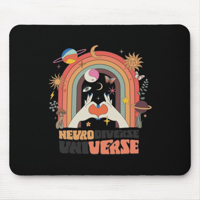 Alfombrilla De Ratón Neurodiverso Universo Celestial Retro Autismo Cons (Frente)