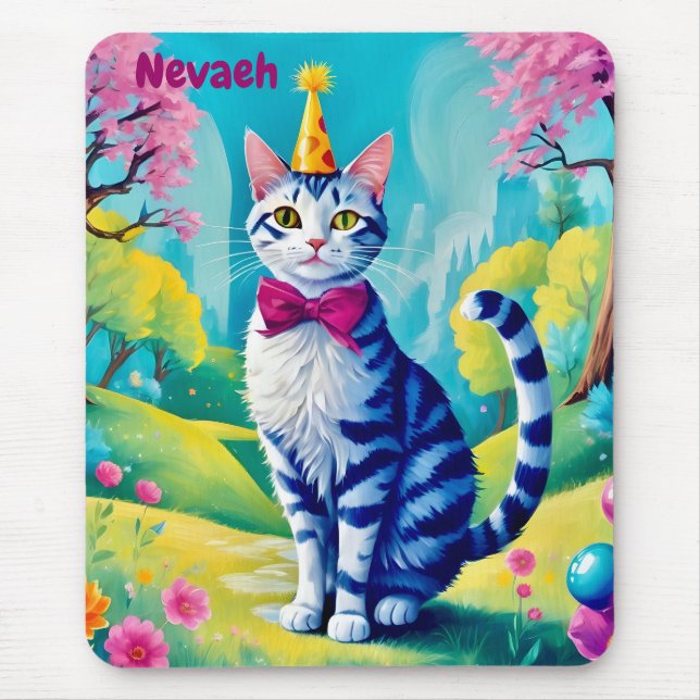 Alfombrilla De Ratón NEVAEH ~ BIRTHDAY Cat ~ Cute! ~ Mousepad (Frente)