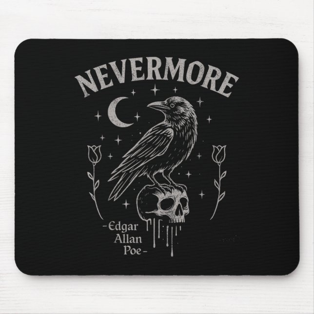Alfombrilla De Ratón Nevermore Raven Skull Art, Gothic Edgar Allan Poe (Frente)