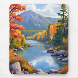 Alfombrilla De Ratón New England Autumn Fall Foliage Landscape Painting