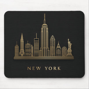 Alfombrilla De Ratón New York City Skyline Gold Line Art