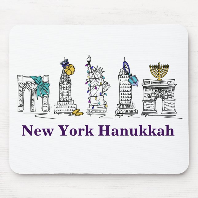 Alfombrilla De Ratón New York Hanukkah NYC Edificios Holiday Mousepad (Frente)