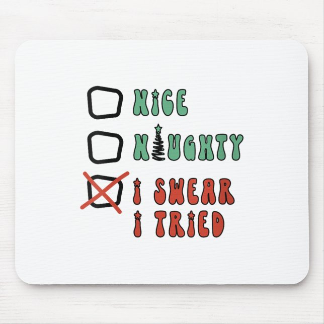 Alfombrilla De Ratón Nice Naughty I Swear I Tried Funny Christmas Check (Frente)