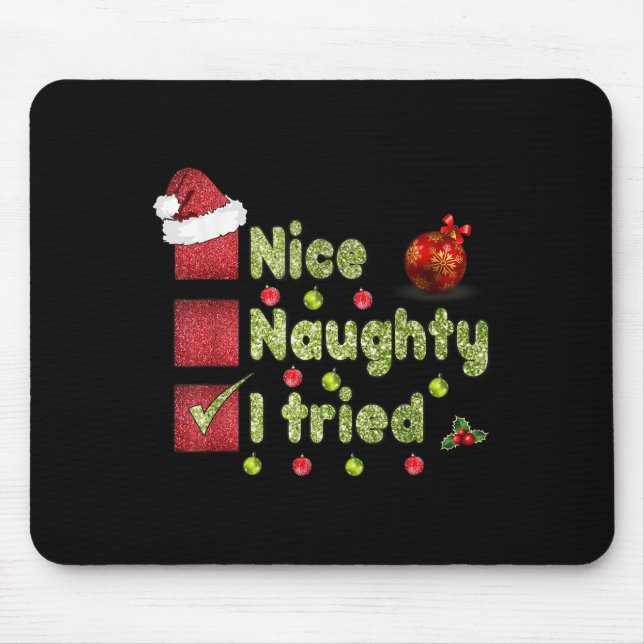 Alfombrilla De Ratón Nice Naughty I Tried Funny Christmas Family Matchi (Frente)