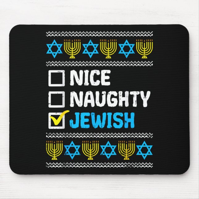 Alfombrilla De Ratón Nice Naughty Jewish Ugly Hanukkah Sweater Chanukah (Frente)