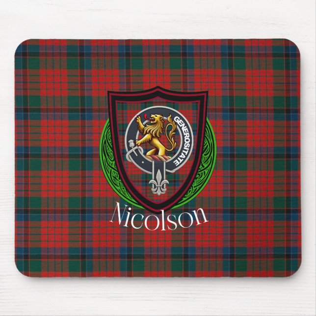 Alfombrilla De Ratón Nicolson Scottish Clan Tartan & Crest (Frente)